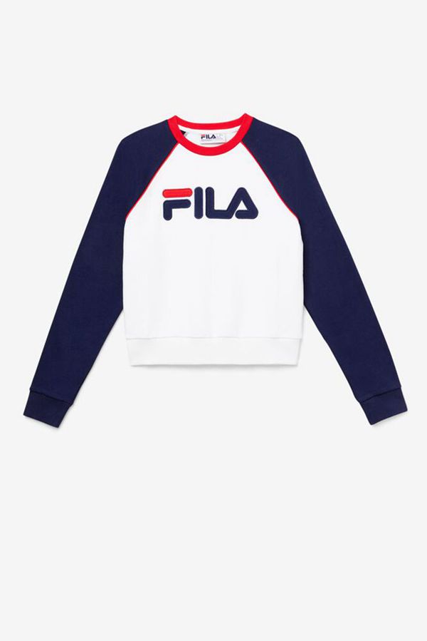 Fila Riccarda Workout Women's Sweatshirts - White/Navy/Red,NZ 386-8139